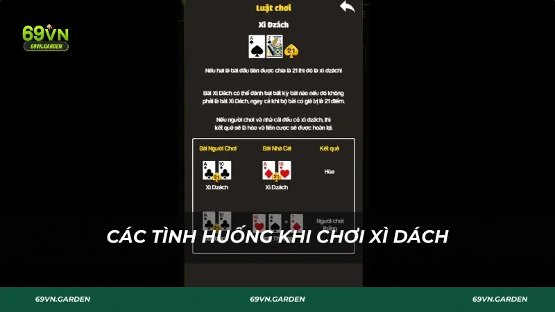 Các tình huống khi chơi Xì Dách