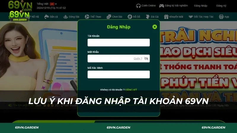 Lưu ý khi đăng nhập 69VN